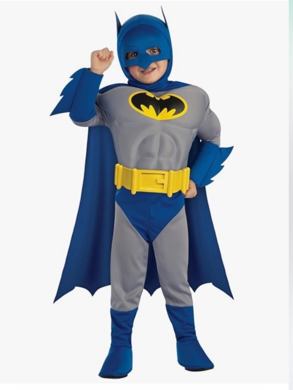 Batman Toddler Costume Size 2T-4T Halloween — Gray, Blue & Yellow Logo Suit